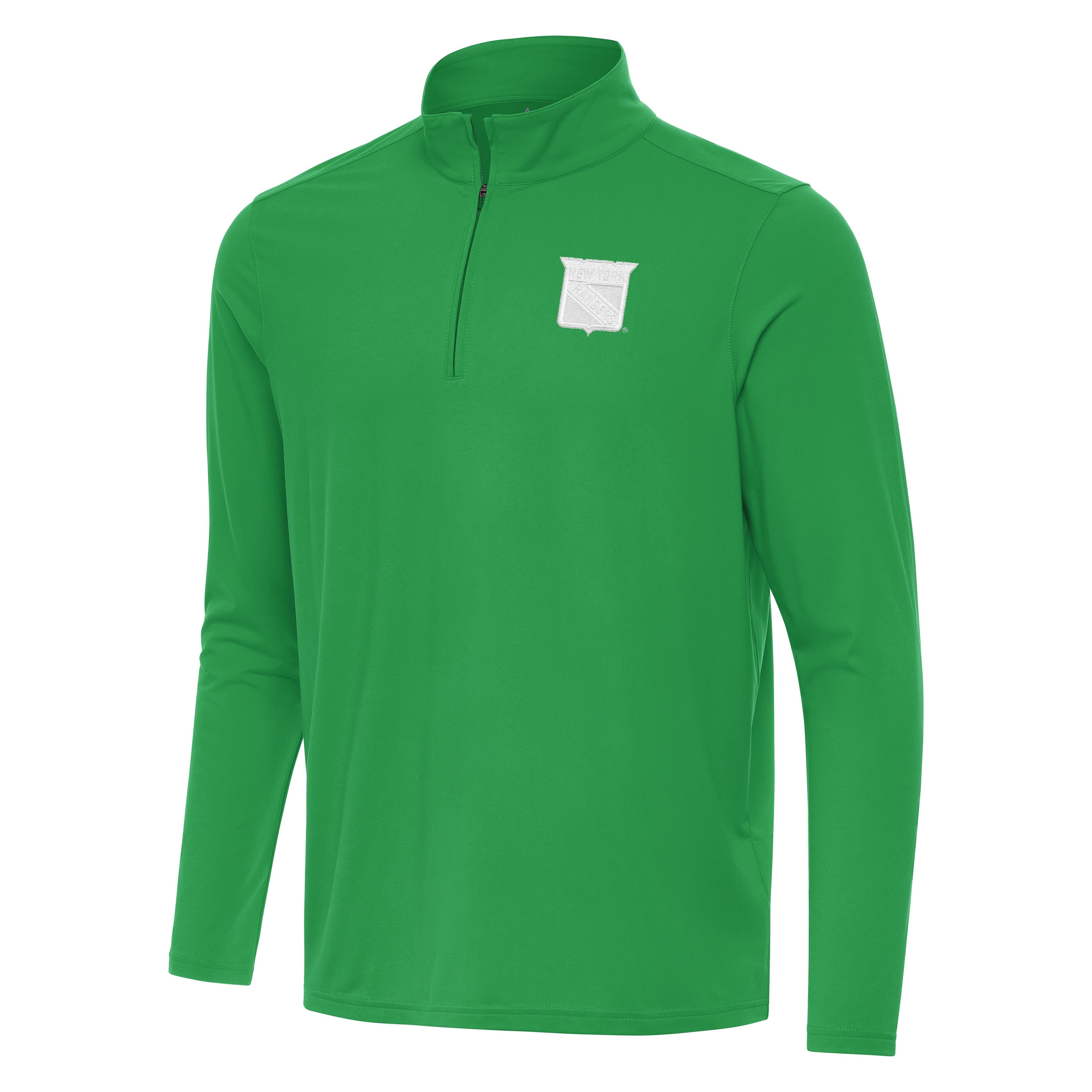 New York Rangers Intent St Patricks Day White Logo Quarter Zip Pullover